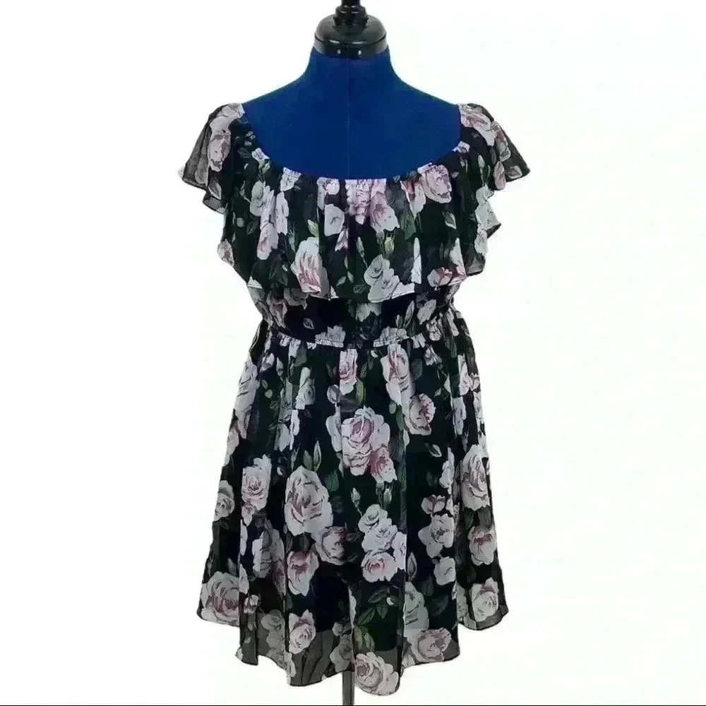 🆕nwt Lucy Paris black floral off shoulder dress